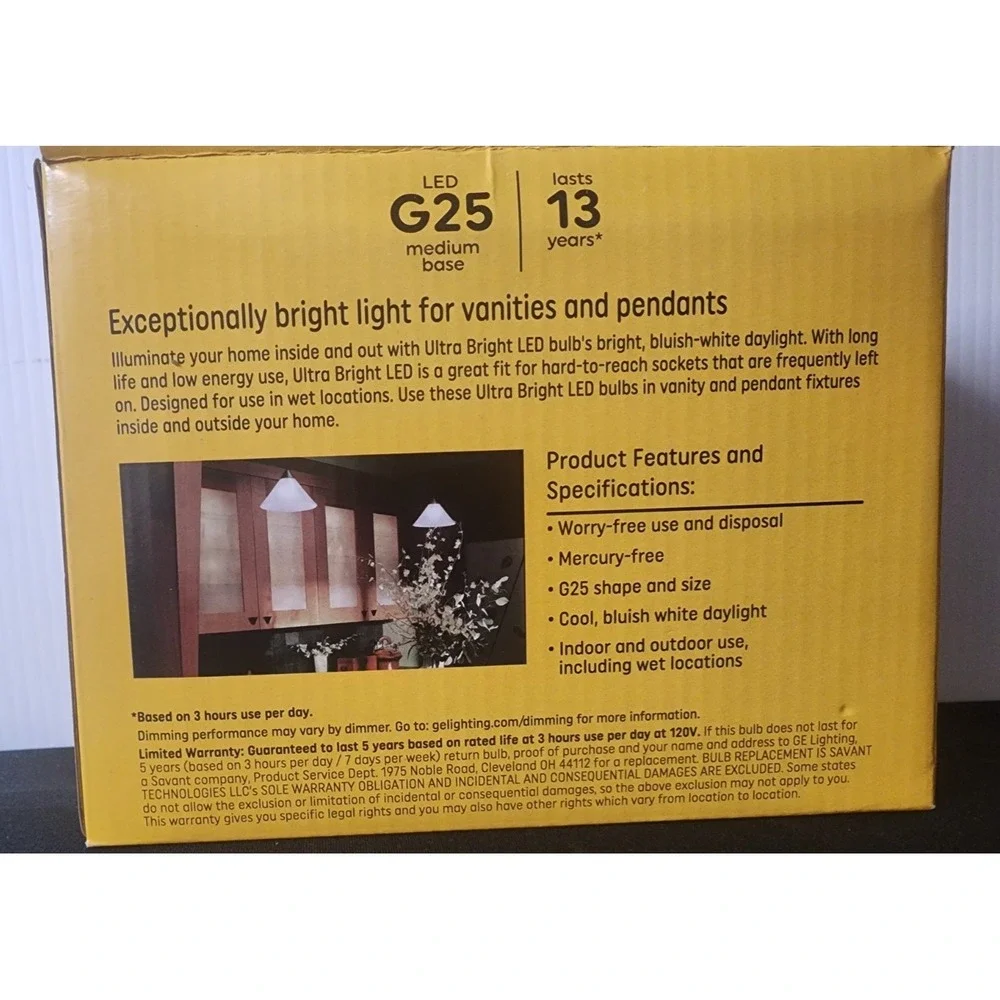 GE G25 Ultra Bright LED Light Bulbs Daylight 100W Med base dimmable New